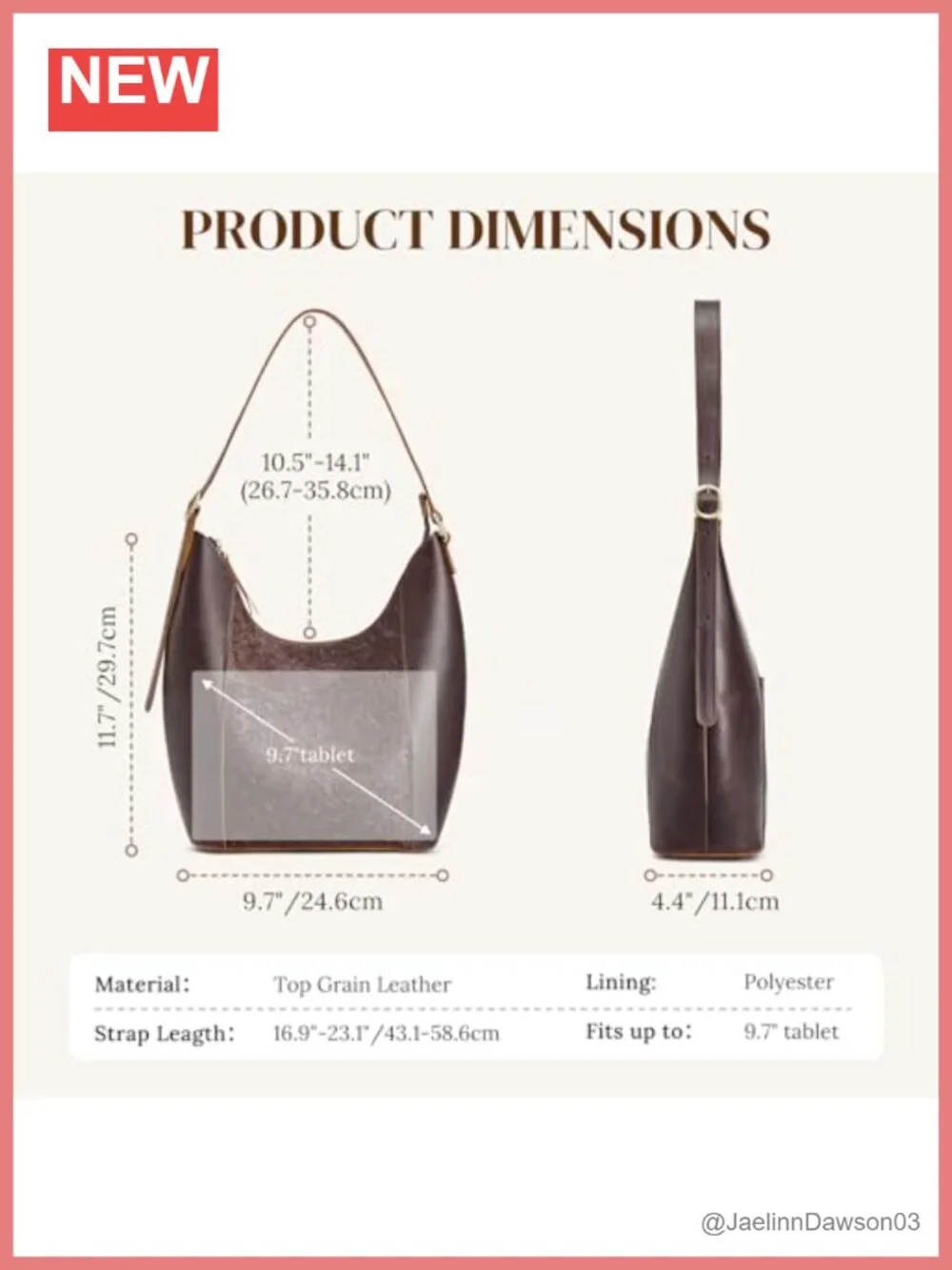 Genuine Leather Hobo Handbag with Rose Pattern Adjustable Strap